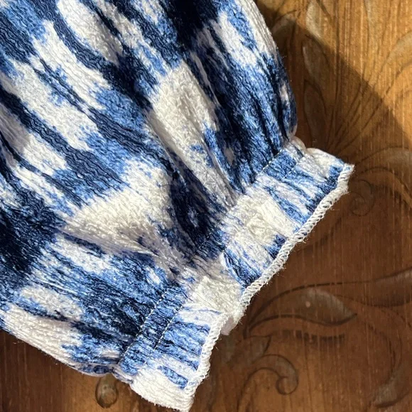 Zara Girls NWOT Blue Tie-Dye Cropped Puff Sleeve Top Sz 10/12–13/14 - Picture 9 of 15